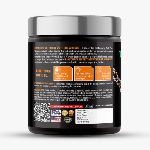 Biosource Wolf Pre-Workout, Fruit Punch, 210gm - Image 3