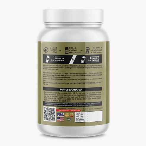 Biosource Nutrition Isolate Whey Protein, Chocolate 1kg - Image 2
